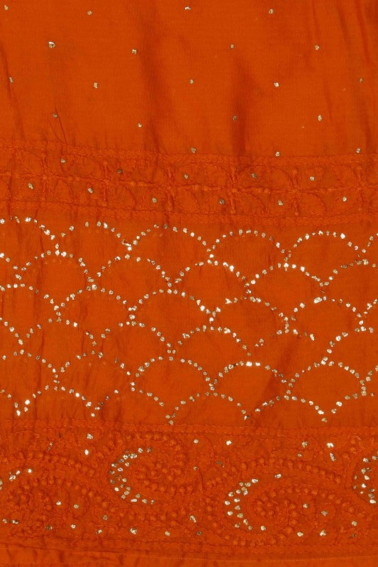 Ada Hand Embroidered Orange Chanderi Chikan Semi-stitched Anarkali Kurta Dupatta With Muqaish Work-A623106