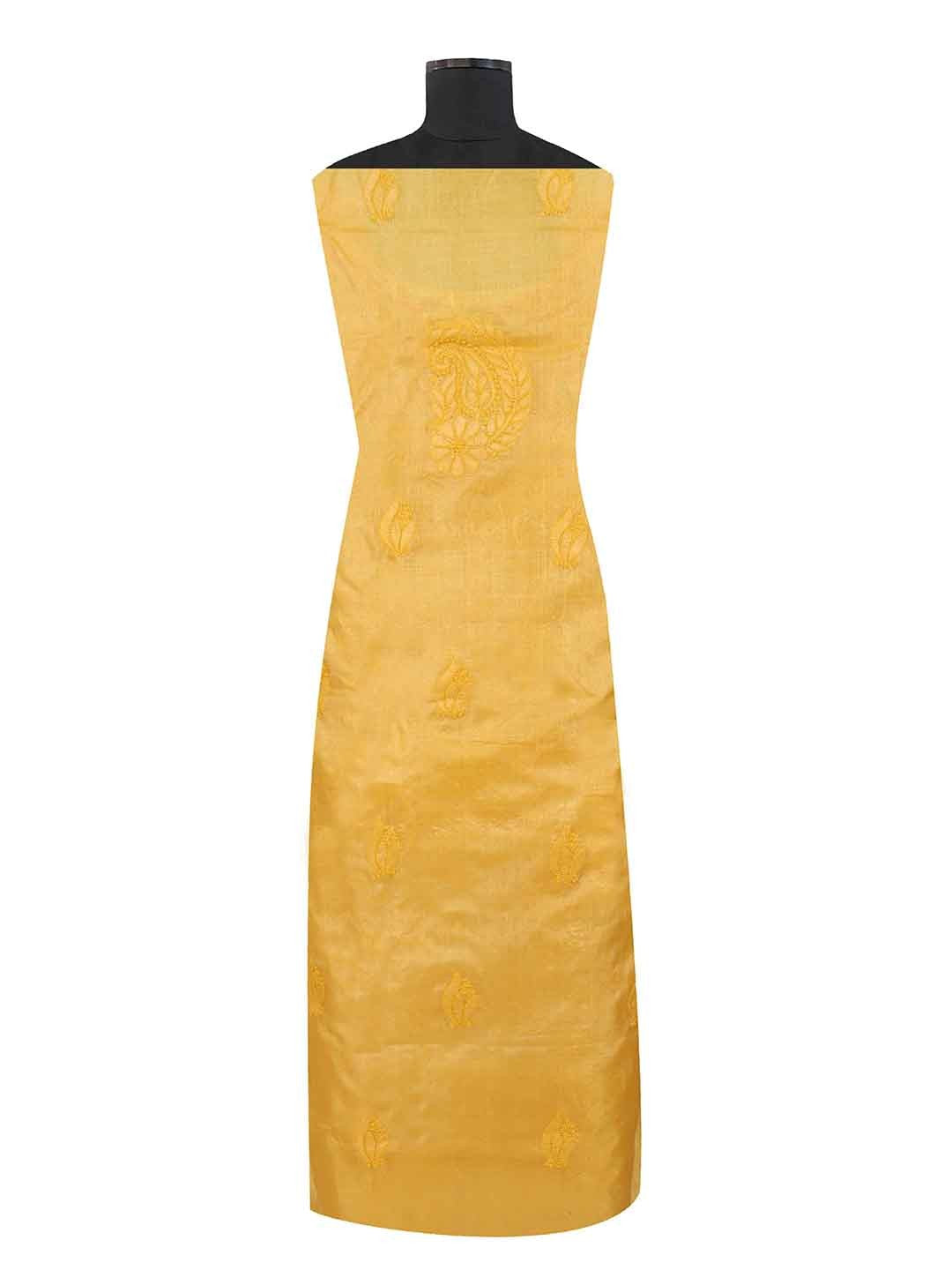Ada Hand Embroidered Yellow Silk Lucknowi Chikankari Unstitched Suit Piece 01A167144