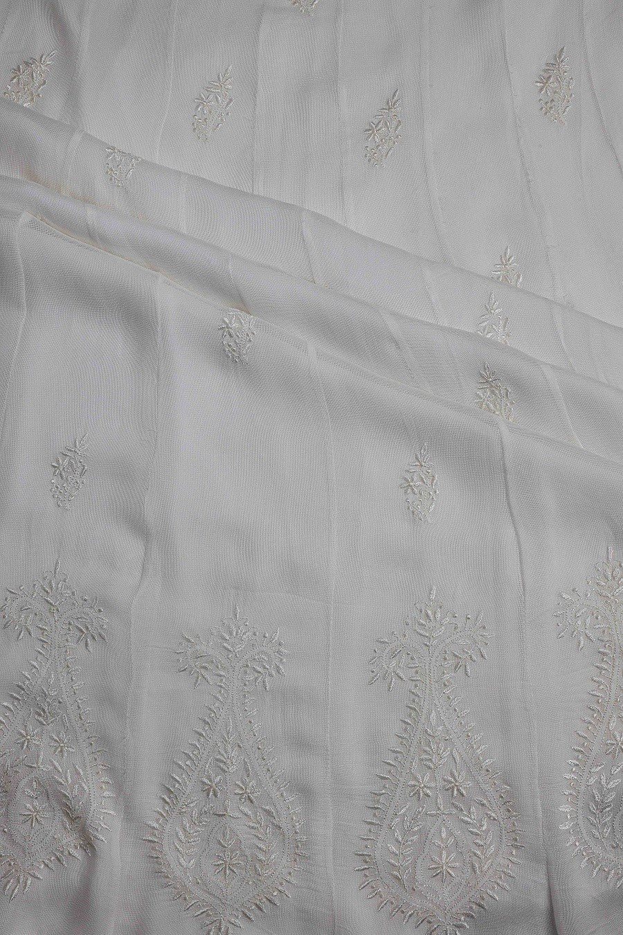 Ada Hand Embroidered White Organic Bamboo Semi-Stitched Anarkali Kurta Dupatta Set A597307