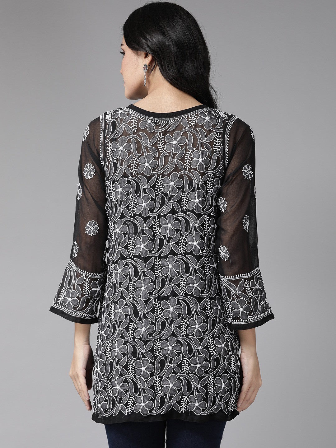 Ada Hand Embroidered Black Georgette Lucknowi Chikankari Straight Kurti A911126