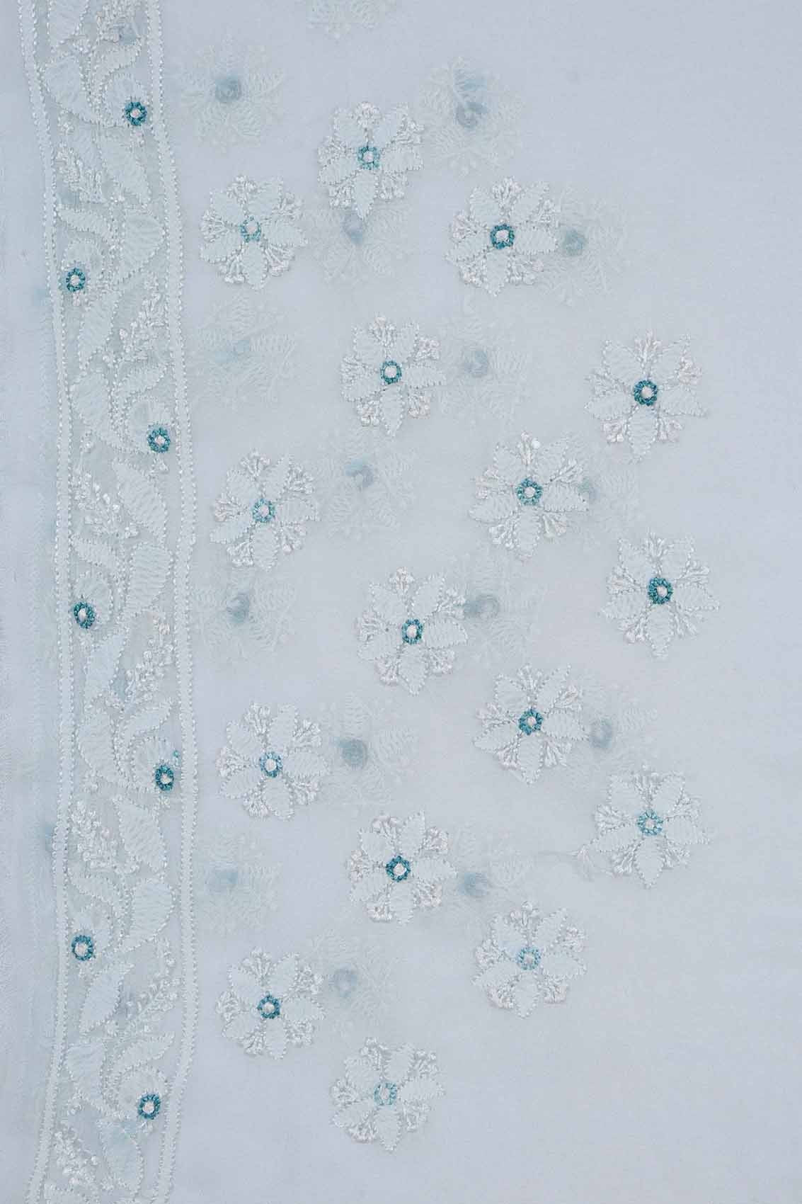 Ada Hand Embroidered White Georgette Lucknowi Chikankari Saree With Blouse A588641