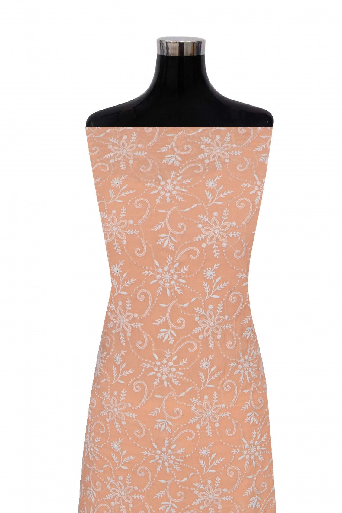 Ada Hand Embroidered Peach Pure Georgette Lucknowi Chikankari Unstitched Kurta Dupatta Set A460730