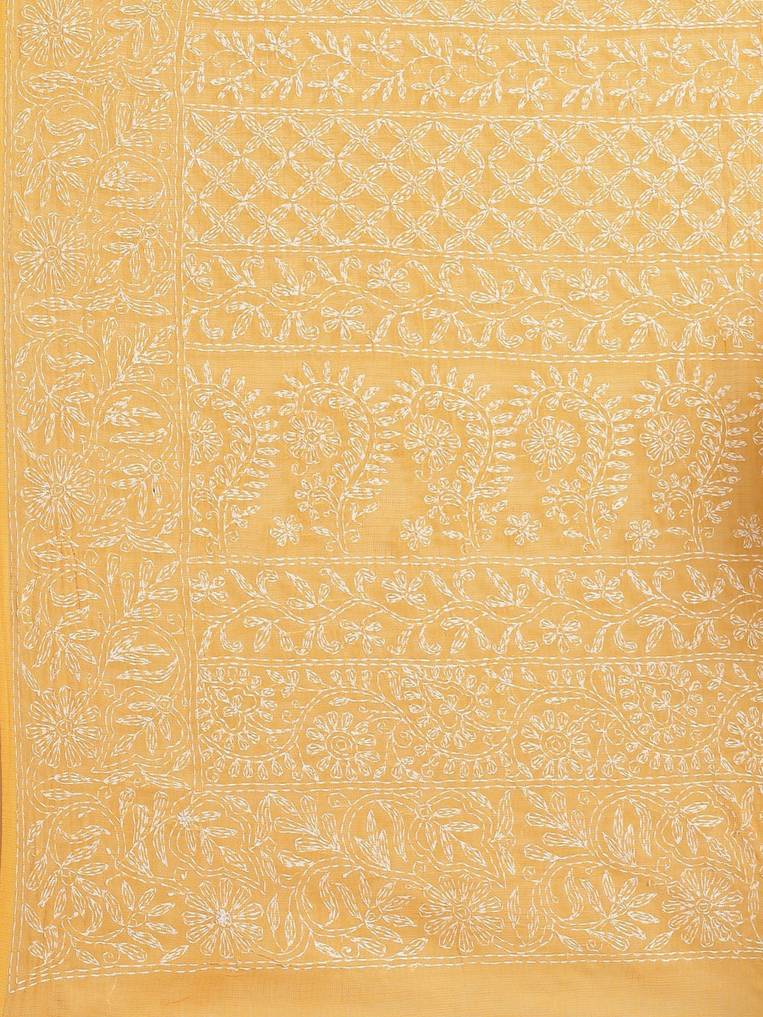 Ada Hand Embroidered Mustard Kota Lucknow Chikan Saree With Blouse- A311115