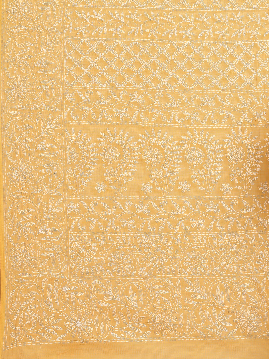 Ada Hand Embroidered Mustard Kota Lucknow Chikan Saree With Blouse- A311115