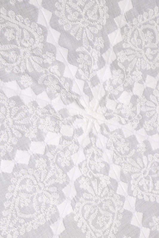 Ada Hand Embroidered White Cotton Lucknowi Chikankari Table Cover A320028