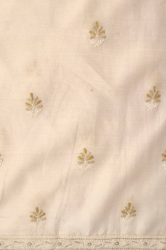 Ada Hand Embroidered Cream Chanderi Lucknowi Chikan Unstitched Suit Piece With Gota Patti Work A575128