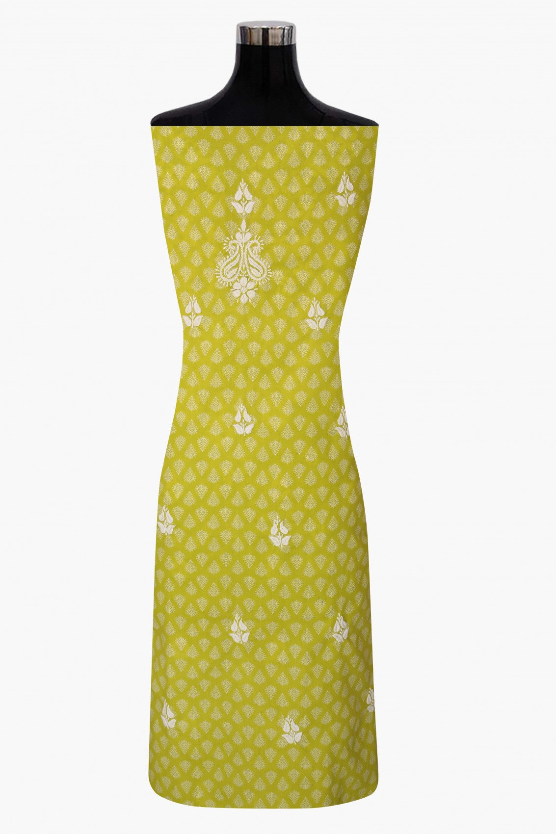 Ada Hand Embroidered Green Cotton Lucknowi Chikankari Unstitched Suit Piece A211236