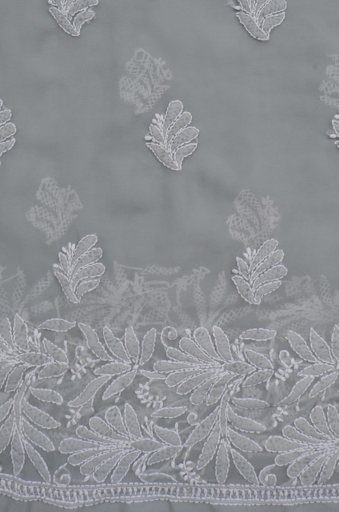 Ada Hand Embroidered Grey Georgette Lucknowi Chikankari Unstitched Suit Piece 01A262086