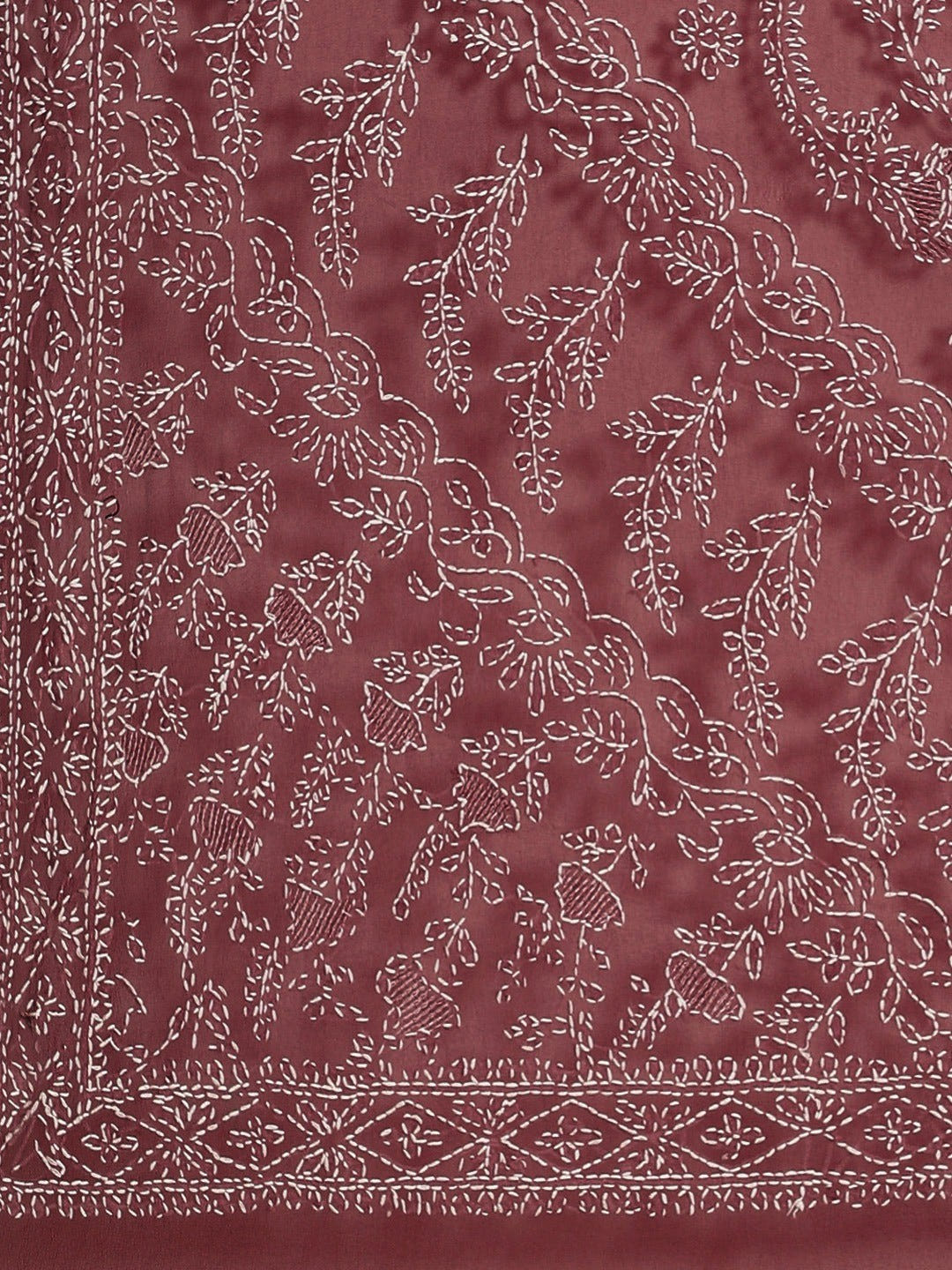 Ada Hand Embroidered Wine Georgette Lucknow Chikan Saree With Blouse-A311346