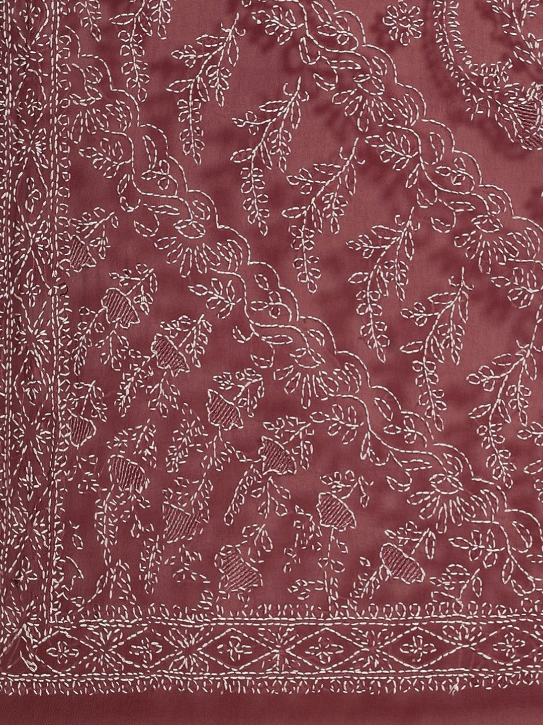 Ada Hand Embroidered Wine Georgette Lucknow Chikan Saree With Blouse-A311346
