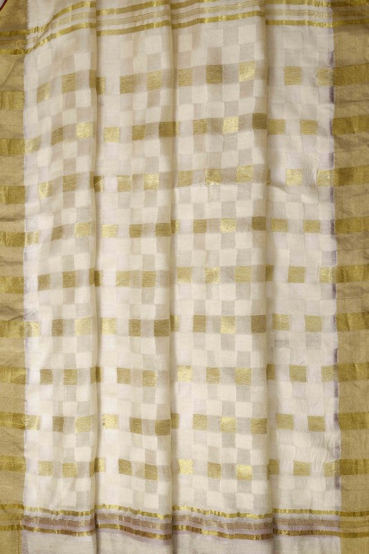 Ada Hand Embroidered Cream Chanderi Lucknowi Chikankari Saree With Blouse A102252