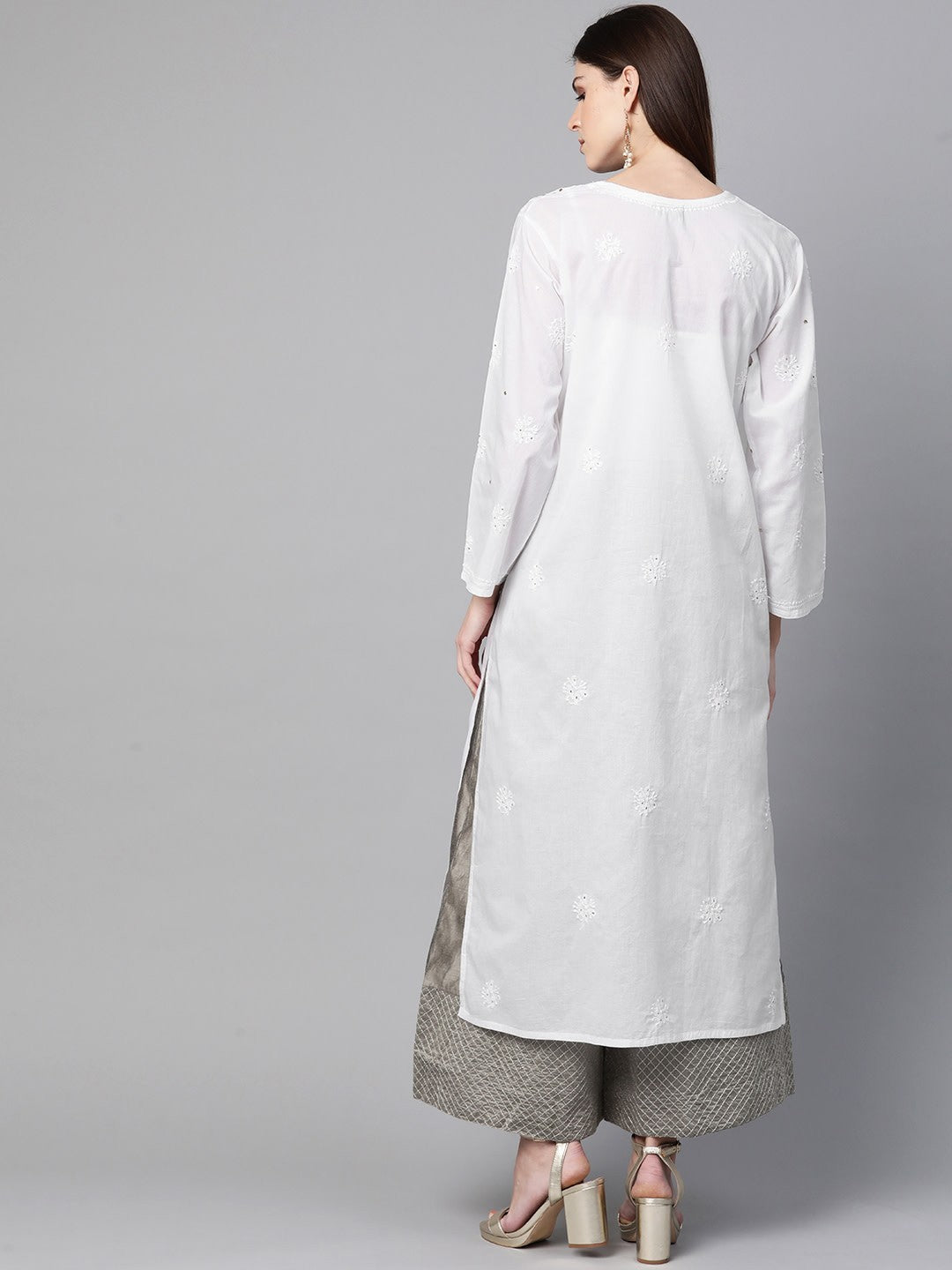 Ada Hand Embroidered White Cotton Lucknowi Chikankari Straight  Kurta With Muqaish Work A100421