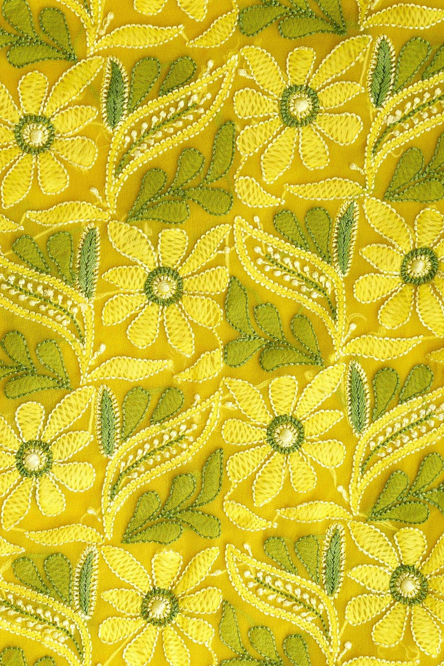 Ada Hand Embroidered Yellow Georgette Lucknowi Chikan Unstitched Kurta Piece A611834