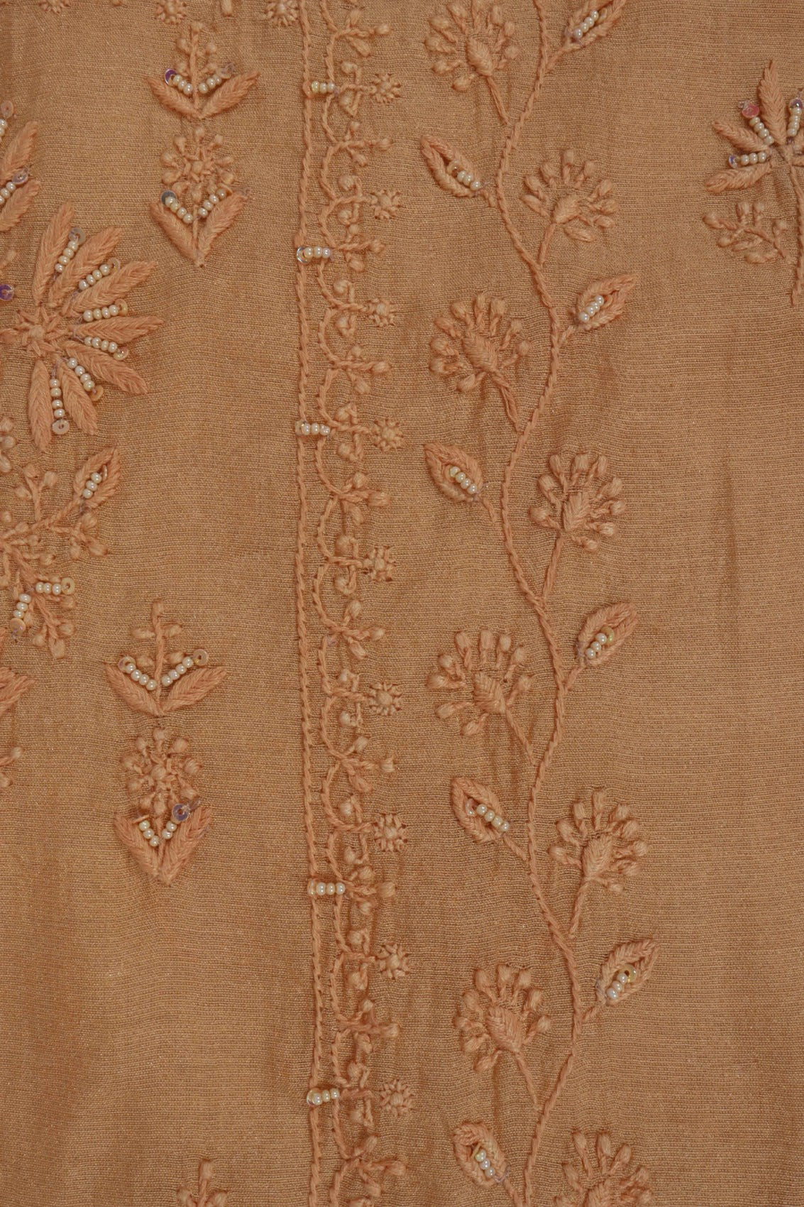 Ada Hand Embroidered Fawn Tissue Lucknowi Chikankari Unstitched Kurta Dupatta Set With Pearl Work 01A193513
