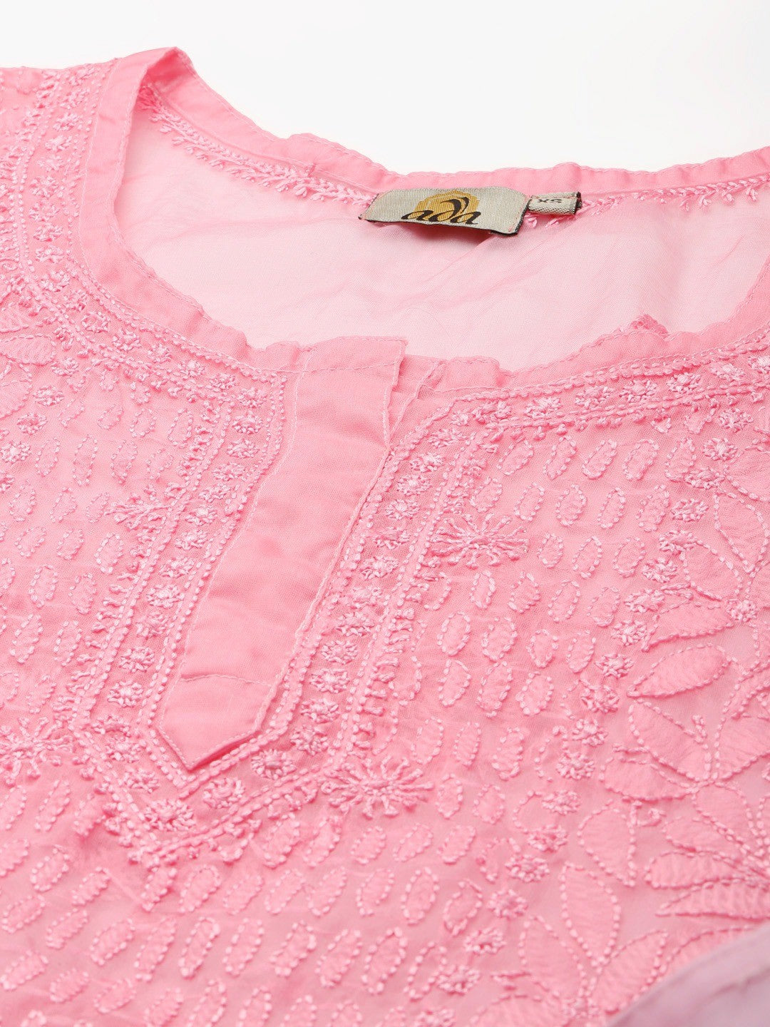 Ada Hand Embroidered Pink Organza Lucknowi Chikankari Short Kurti With Slip A911164