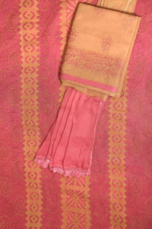 Ada Hand Embroidered Pink Cotton Lucknowi Chikankari Unstitched Suit Piece 01A167071