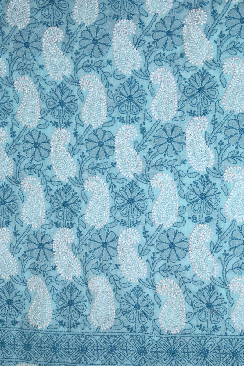 Ada Hand Embroidered Blue Cotton Lucknowi Chikan Unstitched Suit Piece-A603820