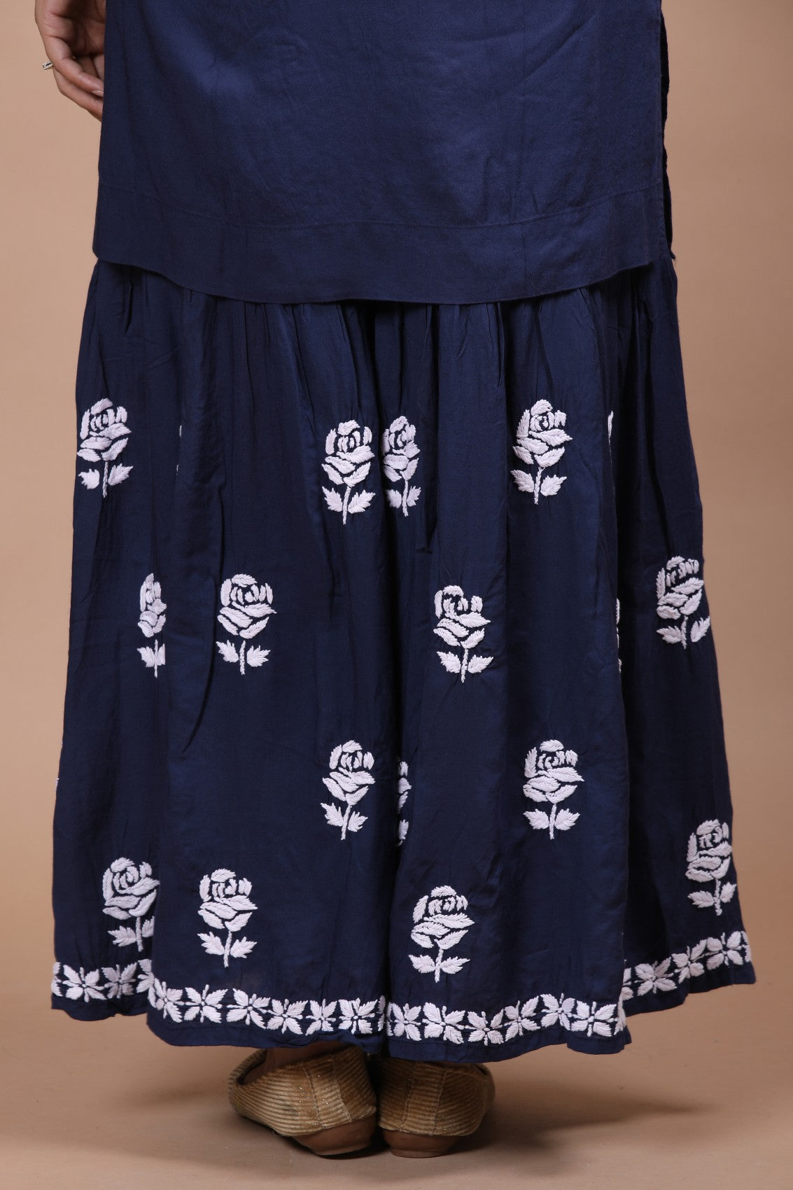 Ada Hand Embroidered Navy Blue Cotton Lucknowi Chikankari Kurta With Plazzo Set 01A206994