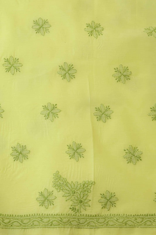 Ada Hand Embroidered Lemon Cotton Lucknowi Chikan Unstitched Suit Piece-A211147