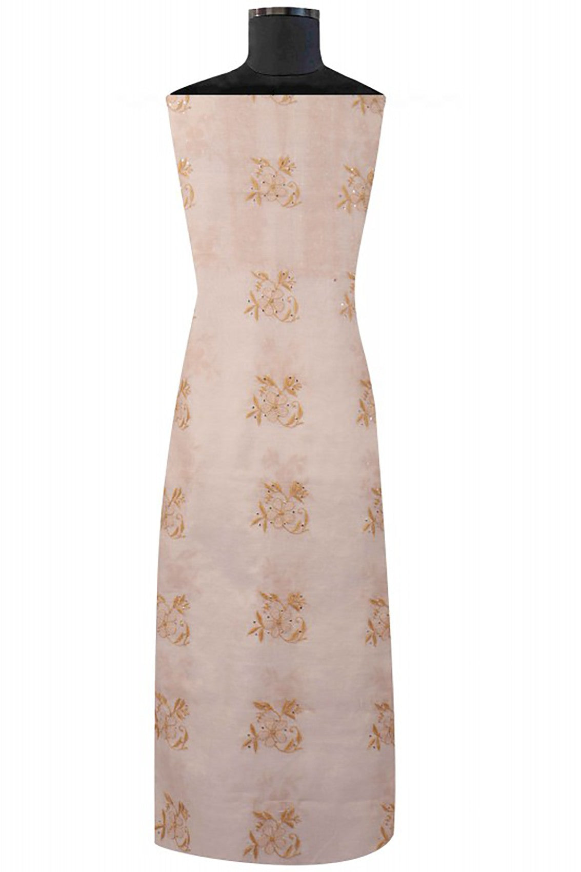 Ada Hand Embroidered Natural Fawn Tissue Lucknowi Chikankari Unstitched Suit Piece With Muqaish Work 01A27069