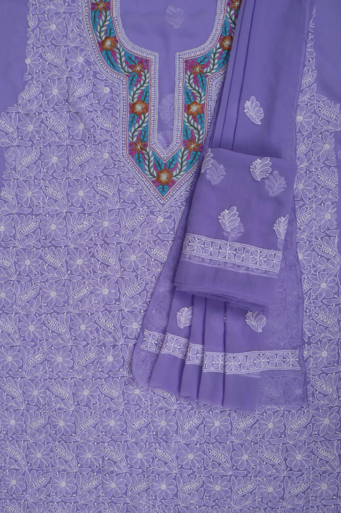 Ada Hand Embroidered Mauve Georgette Lucknowi Chikankari Unstitched Suit Piece With Parsi Work 01A250597