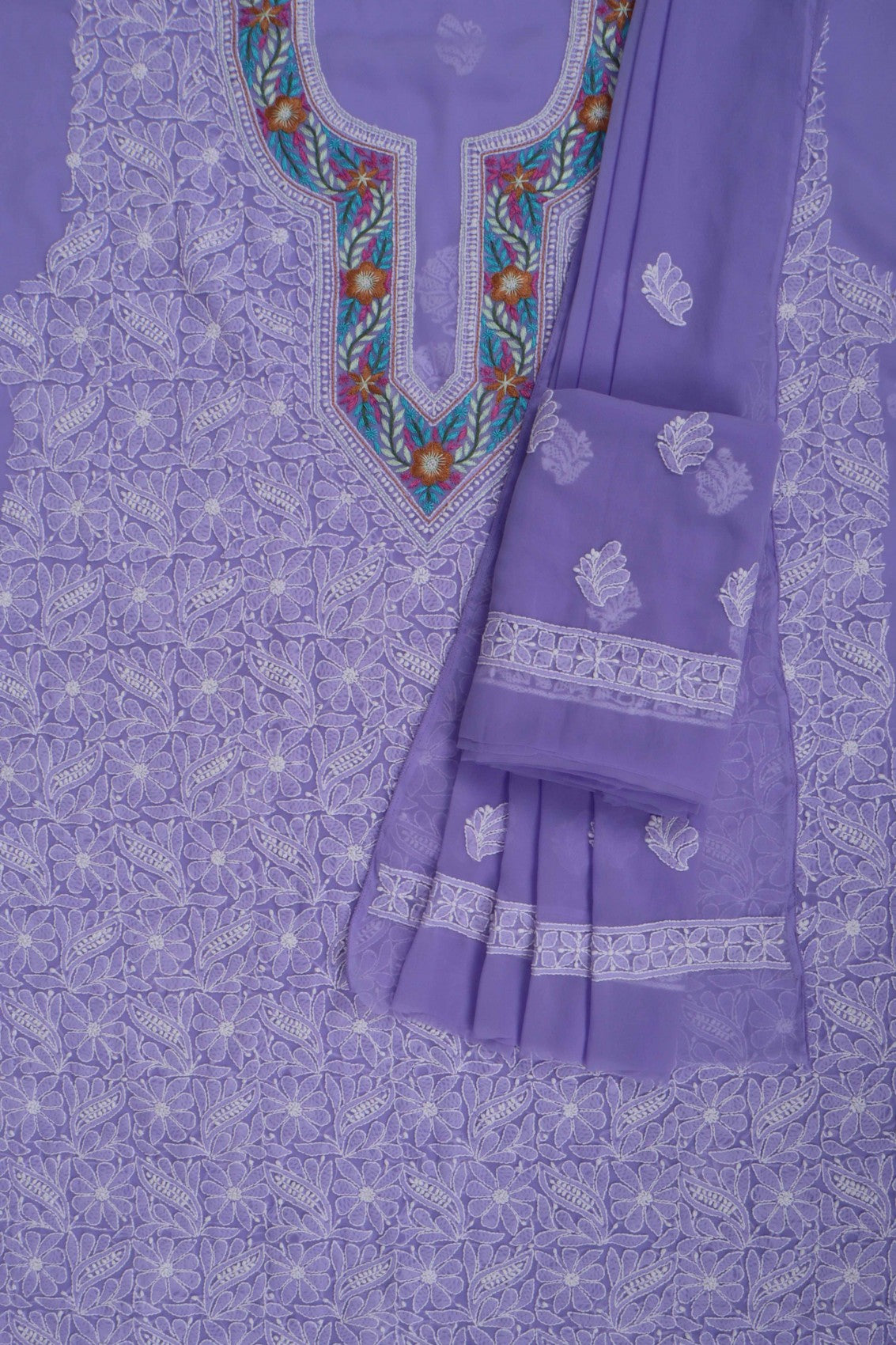 Ada Hand Embroidered Mauve Georgette Lucknowi Chikankari Unstitched Suit Piece With Parsi Work 01A250597