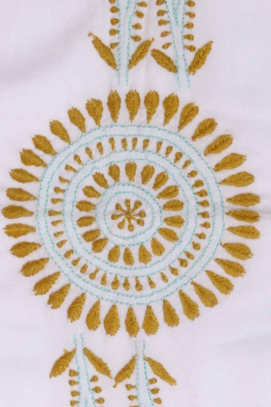 Ada Hand Embroidered White Cotton Lucknowi Chikankari Table Cover - A198525