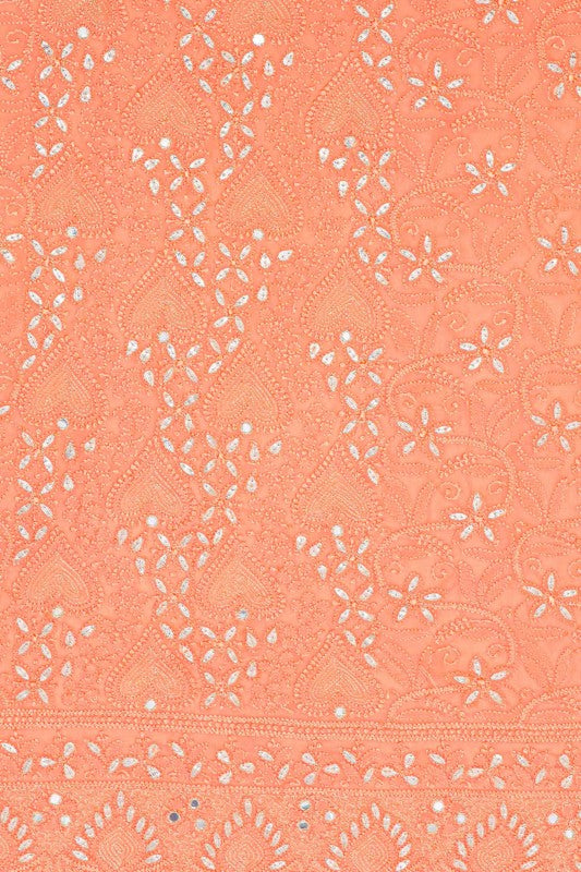 Ada Hand Embroidered Peach Georgette Chikan Unstitched Kurta Piece with Gota Patti Work A545635
