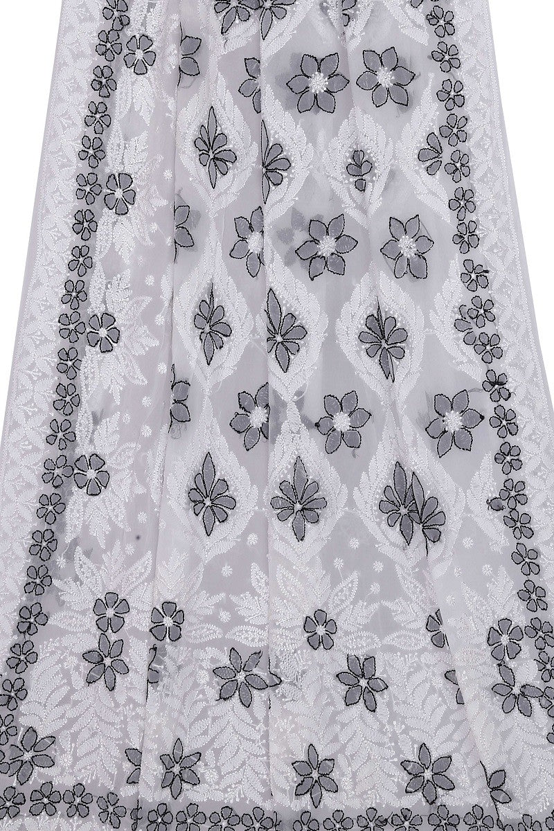 Ada Hand Embroidered White Georgette Lucknowi Chikankari Saree with Blouse A600514