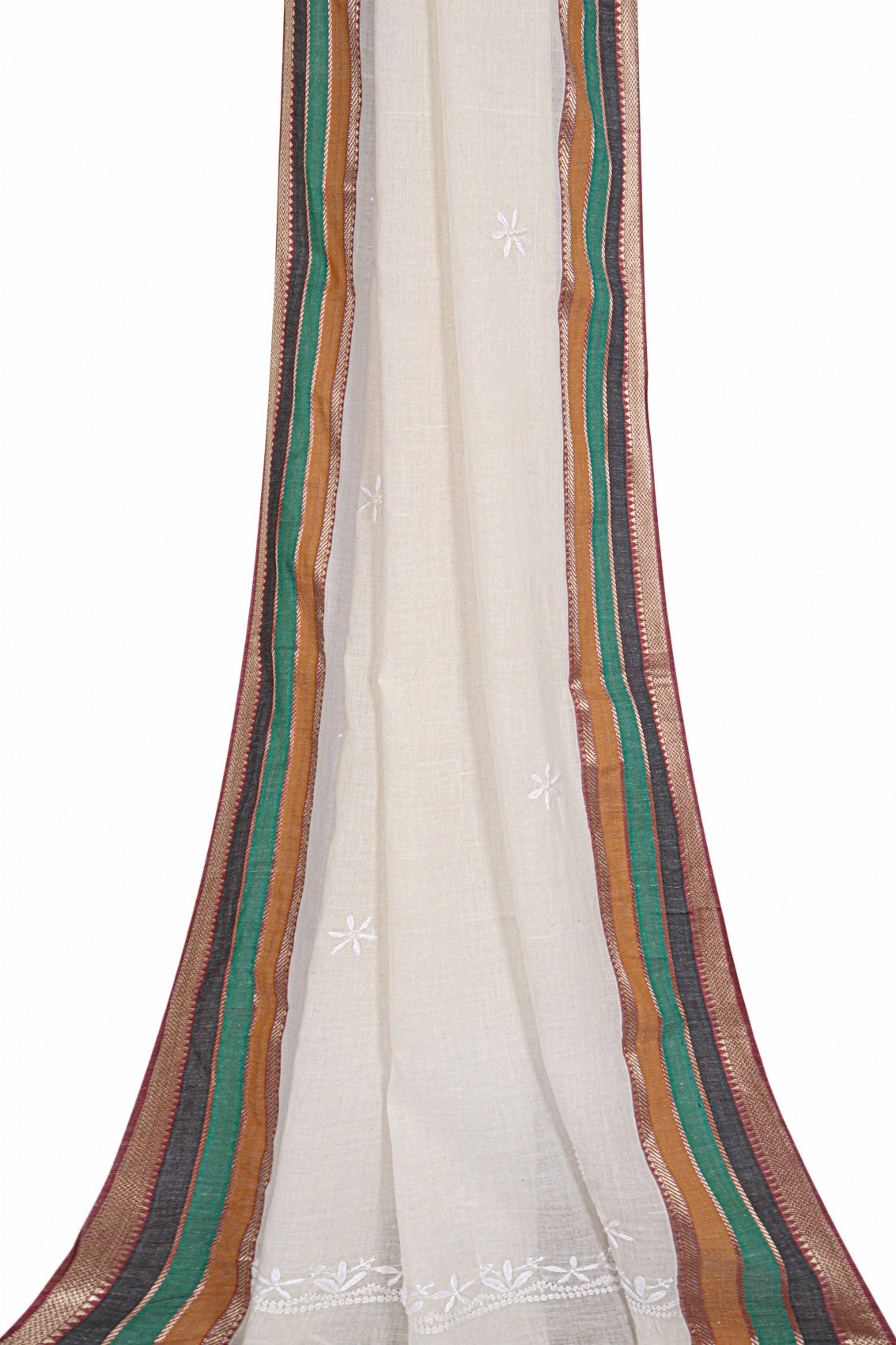 Ada Hand Embroidered Off White Chanderi Lucknowi Chikankari Dupatta A372341