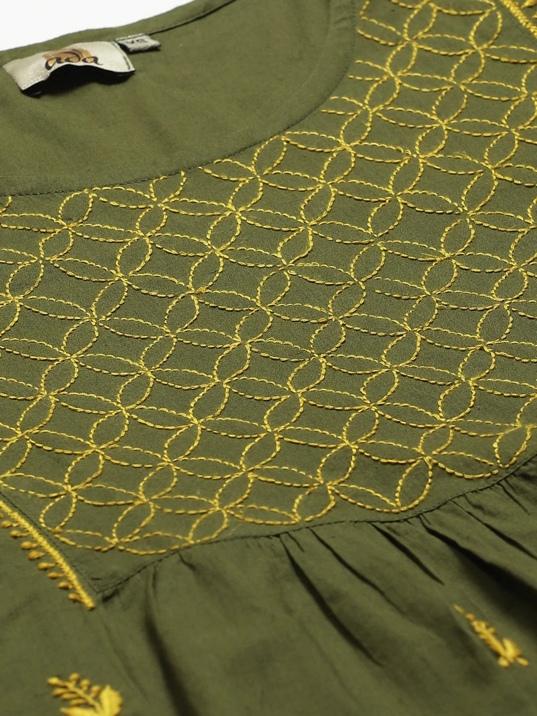 Ada Hand Embroidered Green Cotton Lucknowi Chikankari A-Line Kurta With Trouser A100337