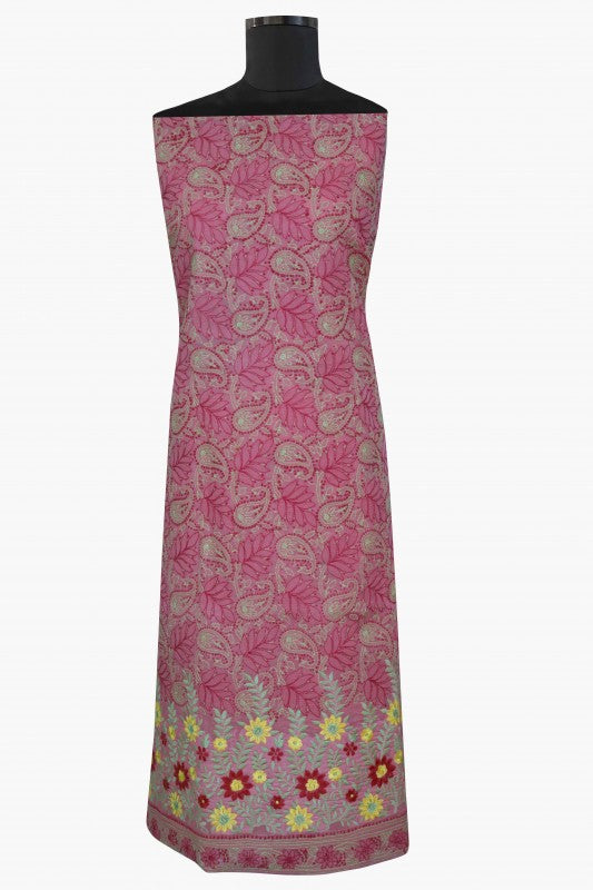 Ada Hand Embroidered Carrot Pink Cotton Lucknowi Chikan Unstitched Suit Piece–A100161