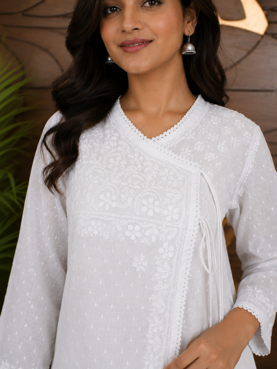 Ada Hand Embroidered White Cotton Angarkha Lucknowi Chikankari Top A911567