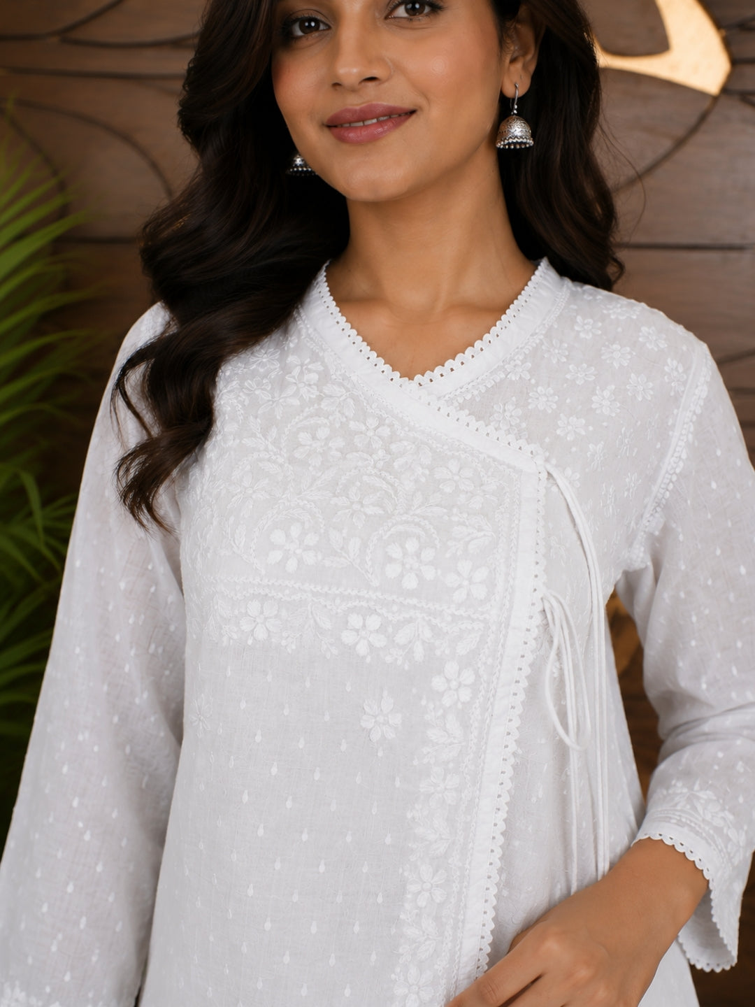 Ada Hand Embroidered White Cotton Angarkha Lucknowi Chikankari Top A911567