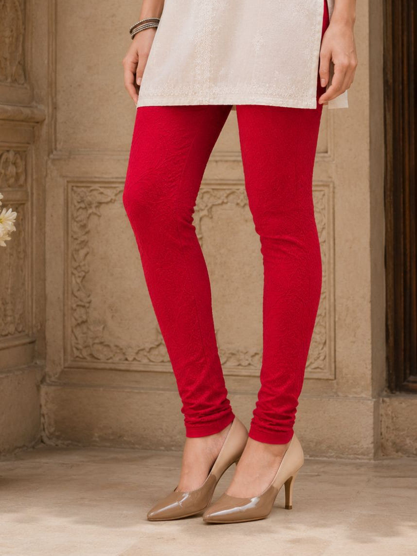 Ada Hand Embroidered Red Cotton Lucknowi Chikankari Churidar A358988