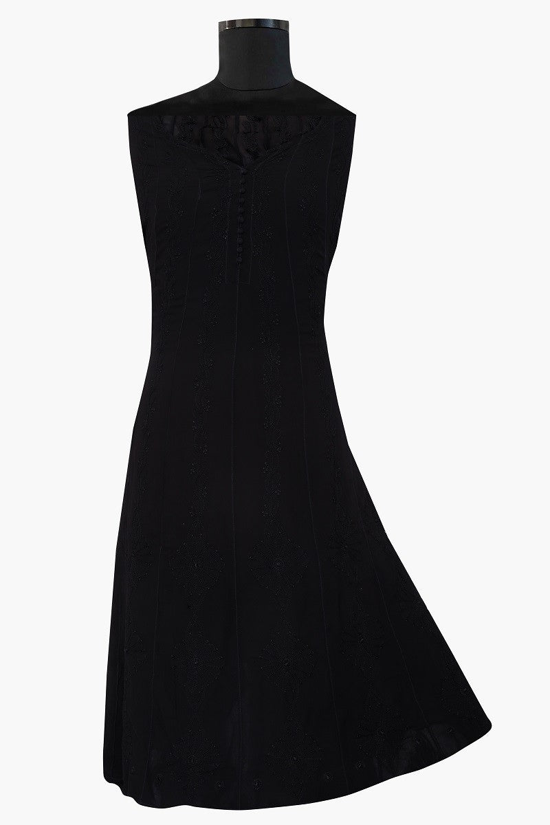 Ada Hand Embroidered Black Georgette Lucknowi Chikankari Semi-Stitched Anarkali Kurta Piece A567426