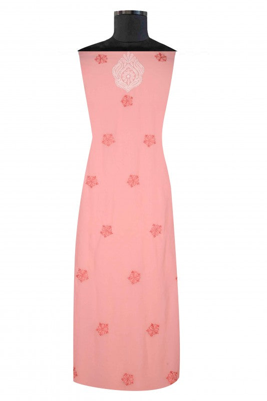 Ada Hand Embroidered Peach Georgette Lucknowi Chikankari Unstitched Suit Piece 01A121029