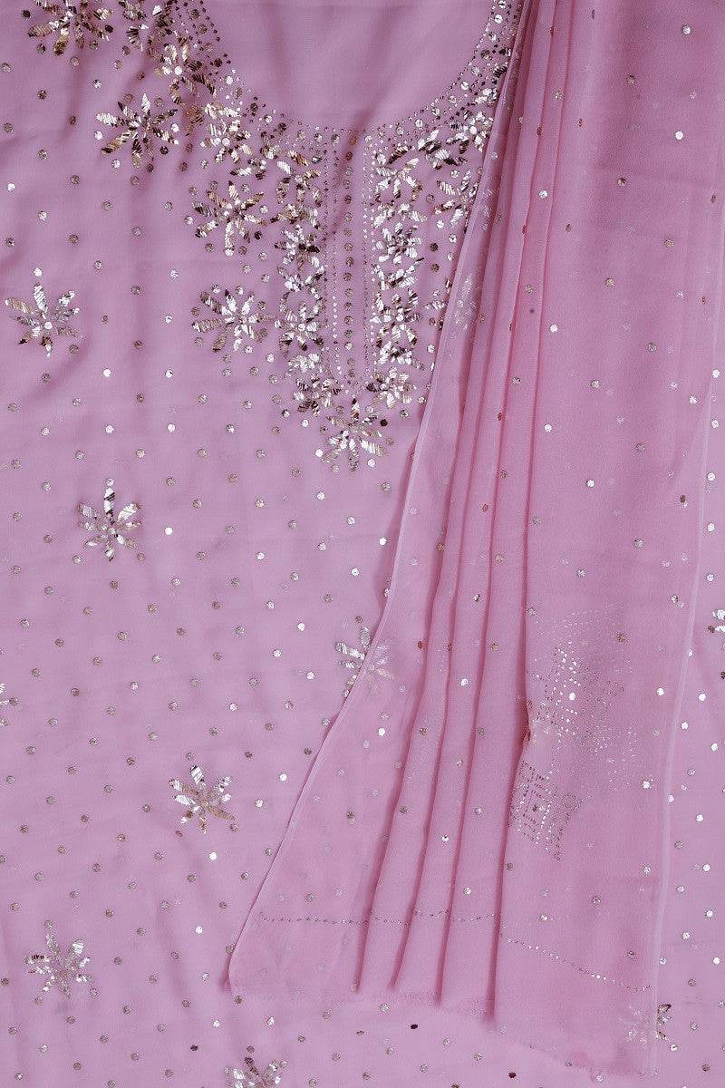 Ada Hand Embroidered Lemonade Pink Pure Georgette Lucknowi Chikan Unstitched Kurta Dupatta Set with Muqaish Work A580367
