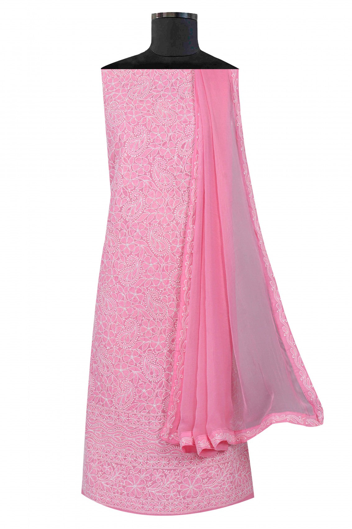 Ada Hand Embroidered Pink Cotton Lucknowi Chikankari Unstitched Suit Piece 01A170176
