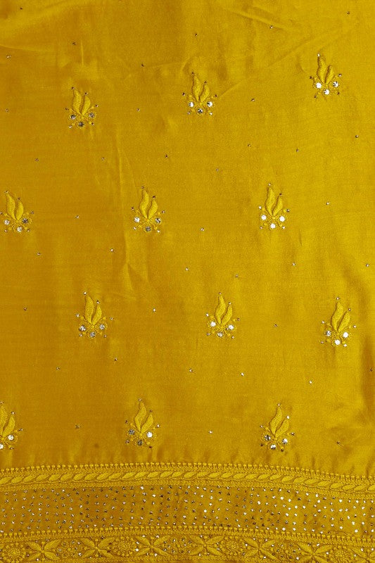Ada Hand Embroidered Mustard Georgette Lucknowi Chikan Unstitched Kurta Dupatta Set With Muqaish Work A394927