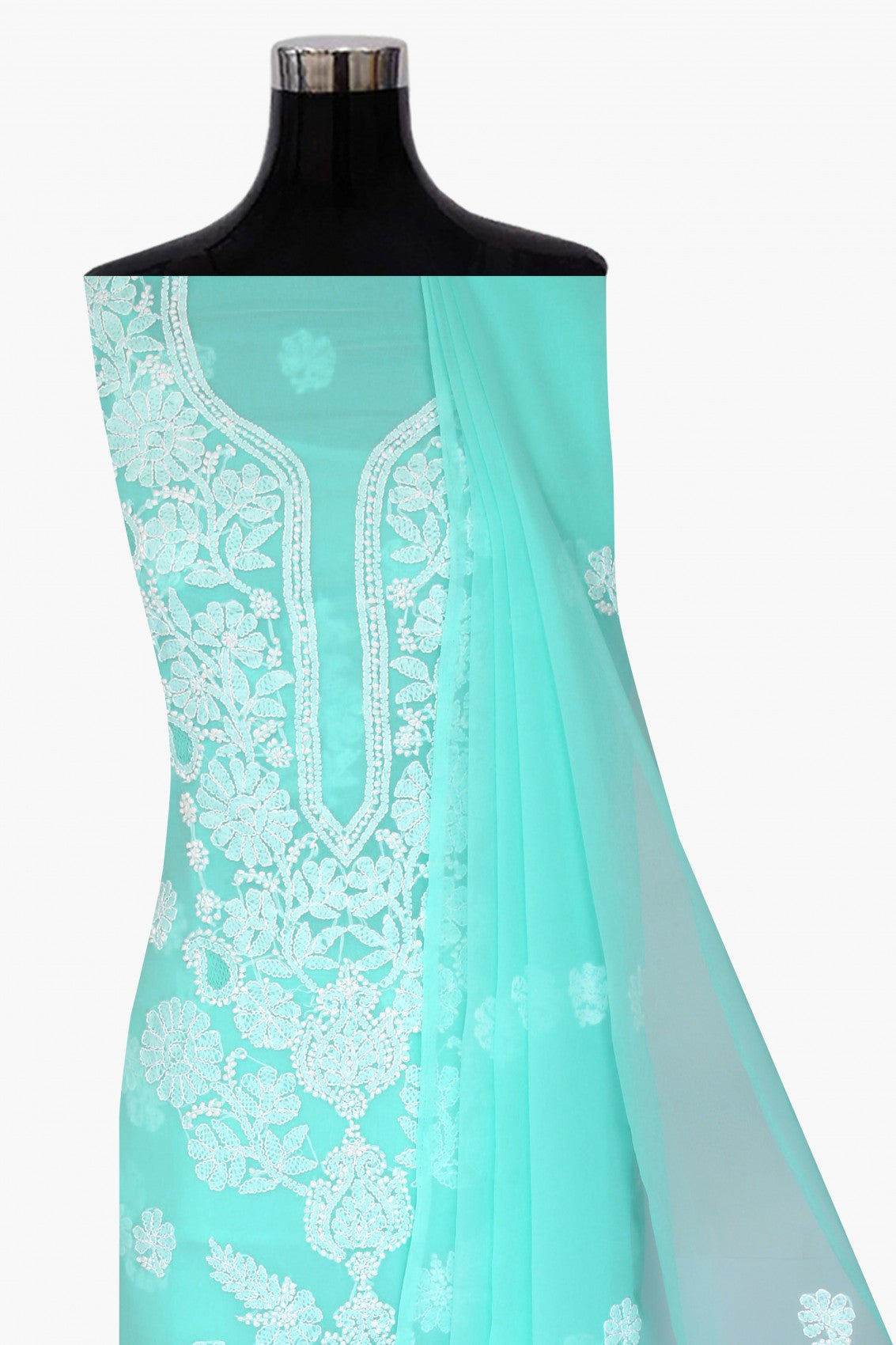 Ada Hand Embroidered Sea Green Georgette Lucknowi Chikankari Unstitched Suit Piece A211248