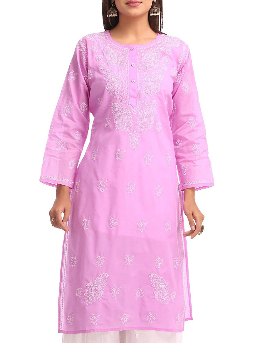 Ada Hand Embroidered Lavender Cotton Lucknowi Chikankari Straight Kurta A231691