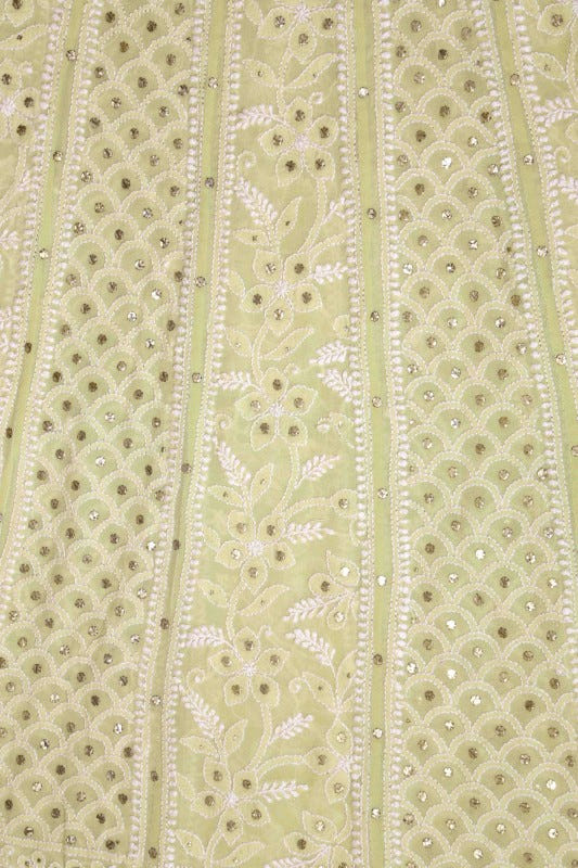 Ada Hand Embroidered Lemon Pure Georgette Lucknowi Chikan Semi-Stitched Anarkali Kurta Dupatta Set With Muqaish Work-A328561