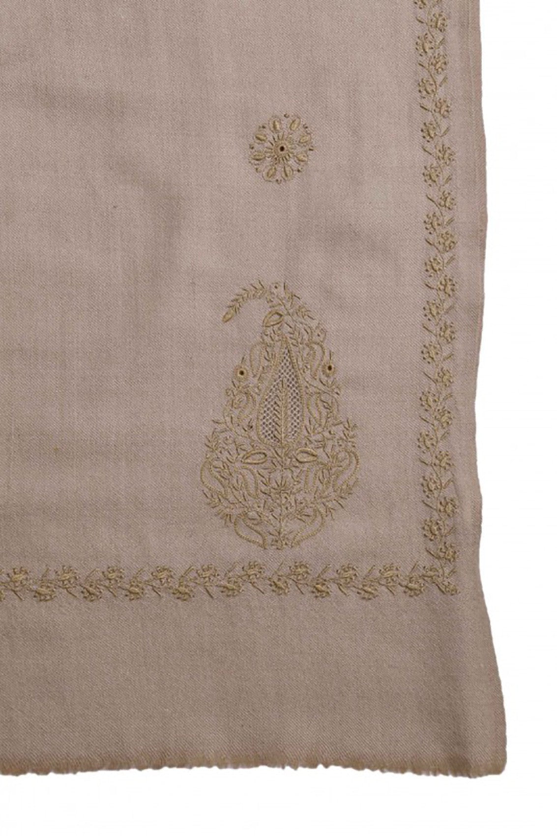 Ada Hand Embroidered Fawn Pashmina Lucknowi Chikankari Stole A244510