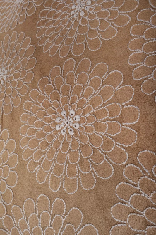 Ada Hand Embroidered Fawn Pure Georgette Lucknowi Chikan Unstitched Kurta Dupatta Set A489983