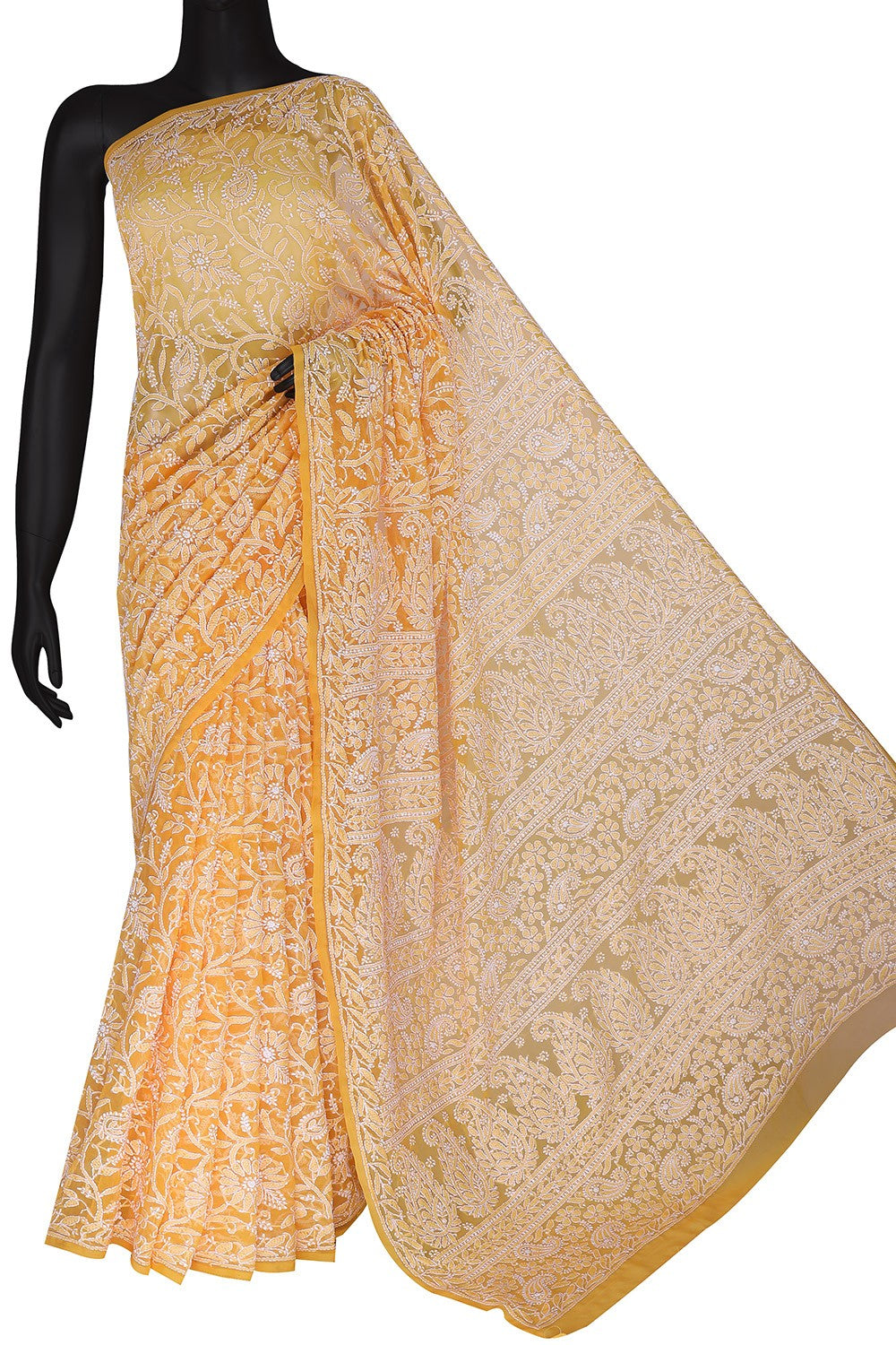 Ada Hand Embroidered Yellow Georgette Lucknowi Chikankari Saree with Blouse A607799
