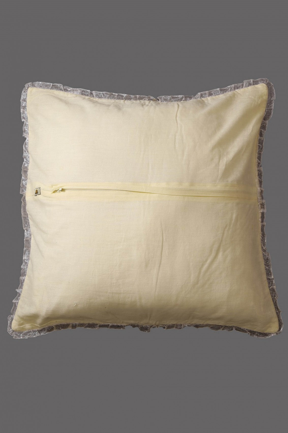 Ada Hand Embroidered Vanilla Cream Pure Georgette Lucknowi Chikankari Cushion Cover With Muqaish Work A333842