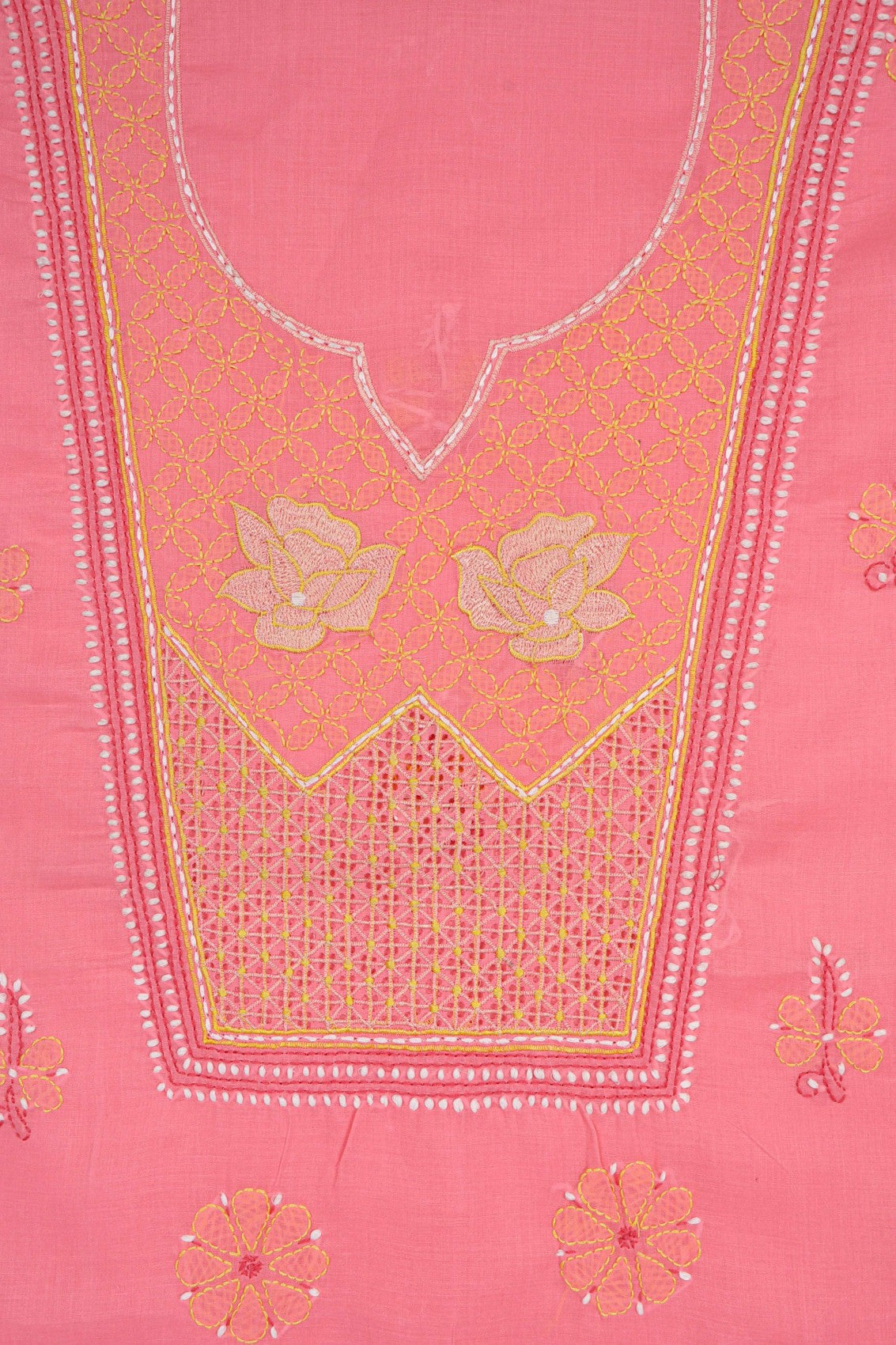 Ada Hand Embroidered Peach Cotton Lucknowi Chikankari Unstitched Suit Piece A610094
