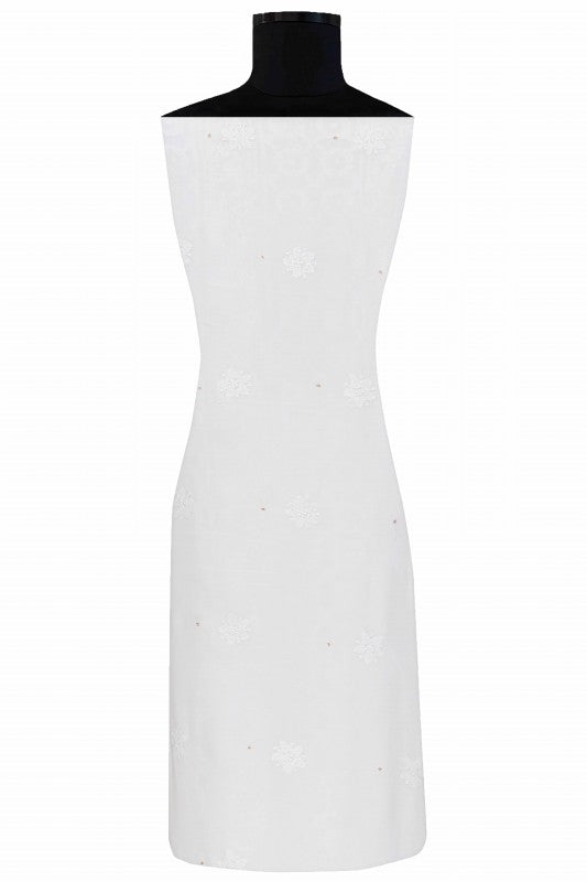 Ada Hand Embroidered White Georgette Lucknowi Chikan Unstitched Kurta Piece With Mirror Work A511727