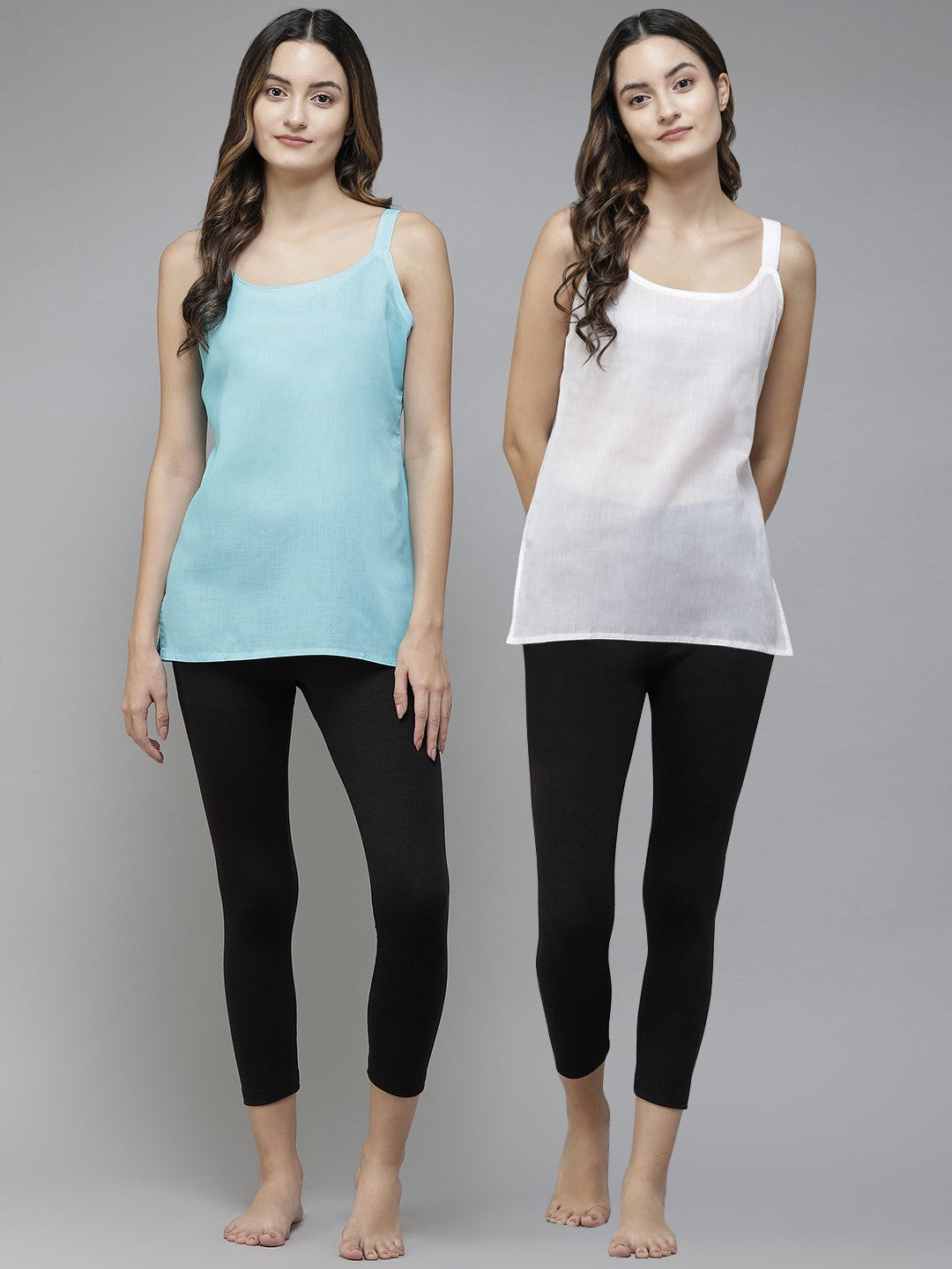 Ada White & Blue Cotton Short Slips Combo of 2 A111170.